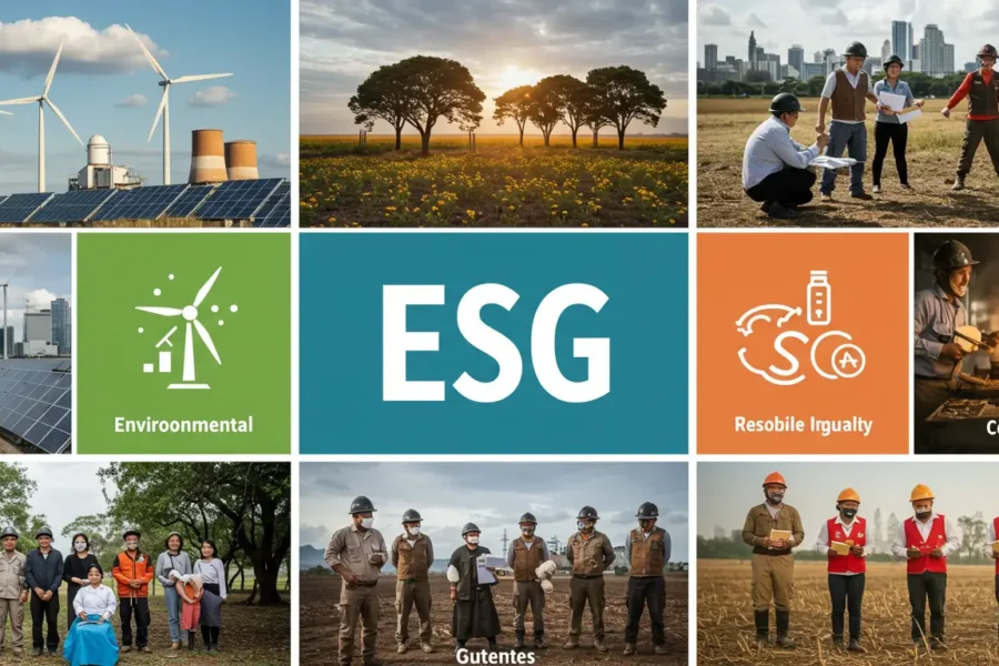 ESG concept with visuals of environment, society, and governance in action