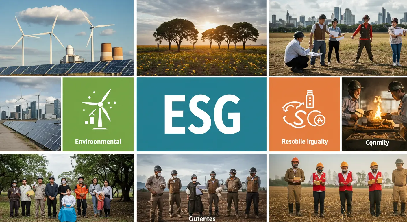 ESG concept with visuals of environment, society, and governance in action