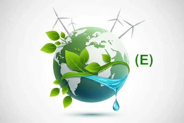 ESG Integration concept showing a green Earth with renewable energy, leaves, and water flow